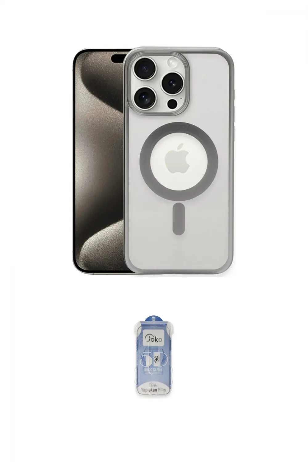 ieg™ iPhone 15 Pro Max Kılıf Siluet Çizgi Serisi - Siyah Joko Magic 5D Cam
