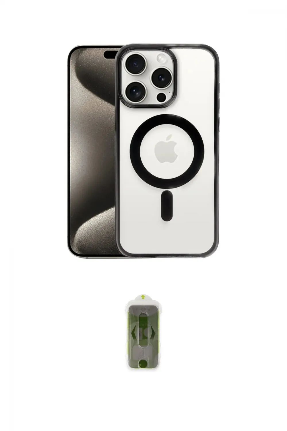 ieg™ iPhone 15 Pro Max Kılıf Siluet Çizgi Serisi - Siyah Joko Magic 5D Hayalet Cam