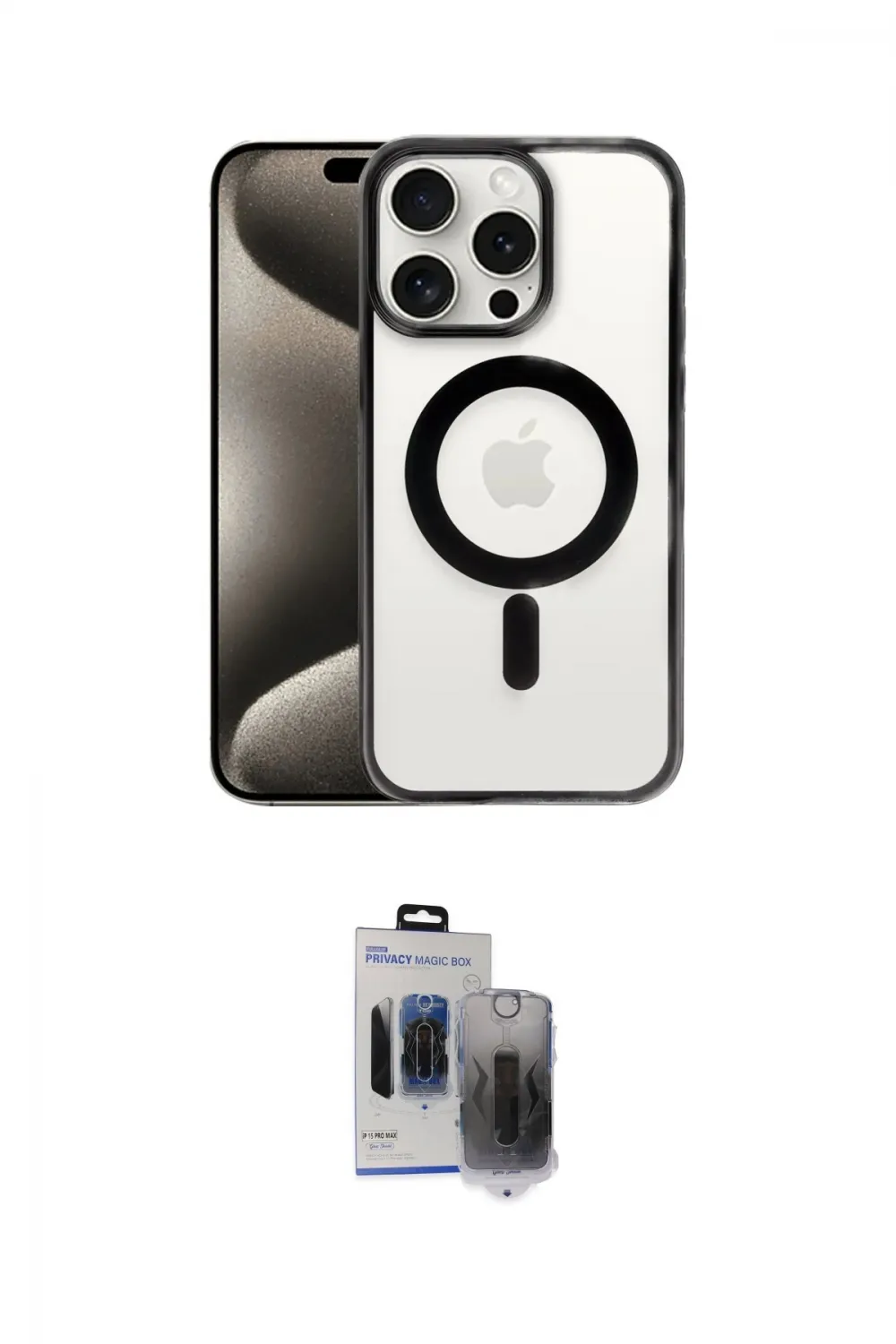 ieg™ iPhone 15 Pro Max Kılıf Siluet Çizgi Serisi - Siyah Vanessa Magic Hayalet Cam