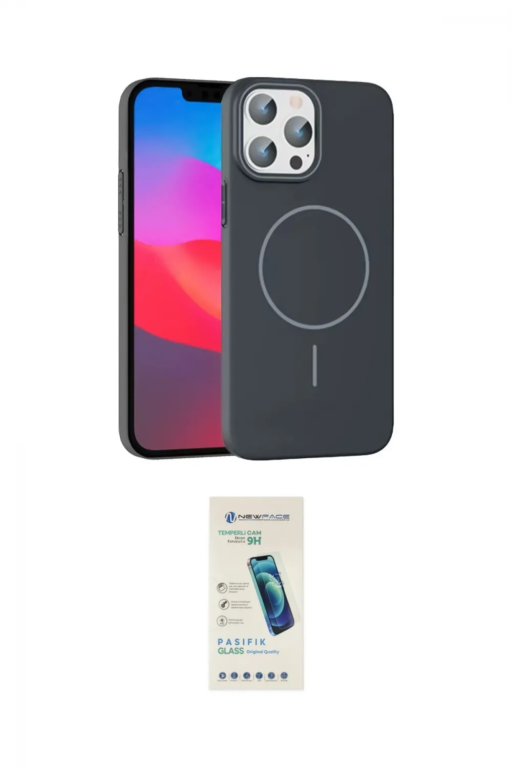 ieg™ iPhone 15 Pro Max Kılıf Siluet Doku Özel Seri - Şeffaf Pasifik Cam Ekran Koruyucu