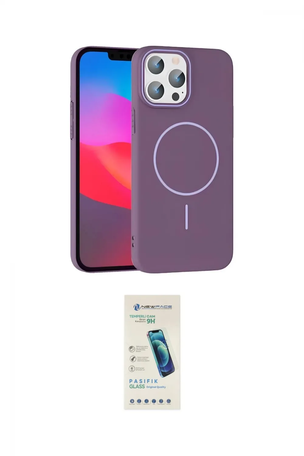 ieg™ iPhone 15 Pro Max Kılıf Siluet Doku Özel Seri - Şeffaf Pasifik Cam Ekran Koruyucu