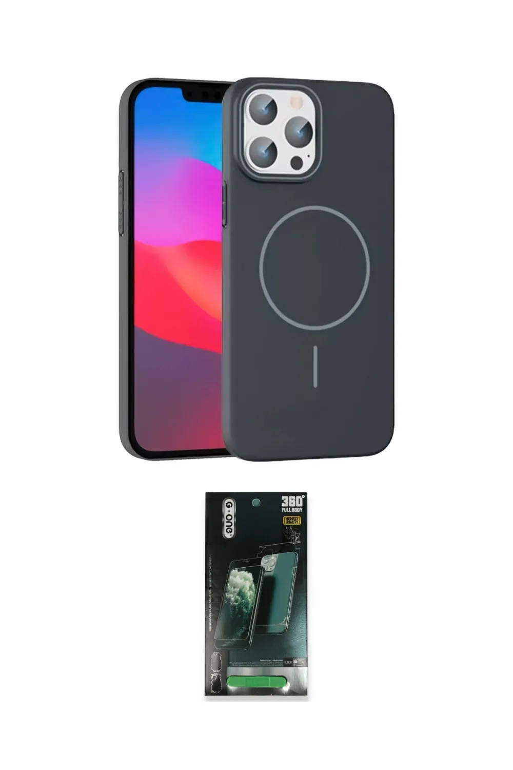 ieg™ iPhone 15 Pro Max Kılıf Siluet Doku Özel Seri - Siyah 360 Mat Full Body Arka Koruyucu