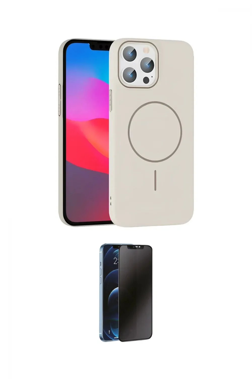 ieg™ iPhone 15 Pro Max Kılıf Siluet Doku Özel Seri - Siyah 3D Antistatik Hayalet Cam Ekran Koruyucu