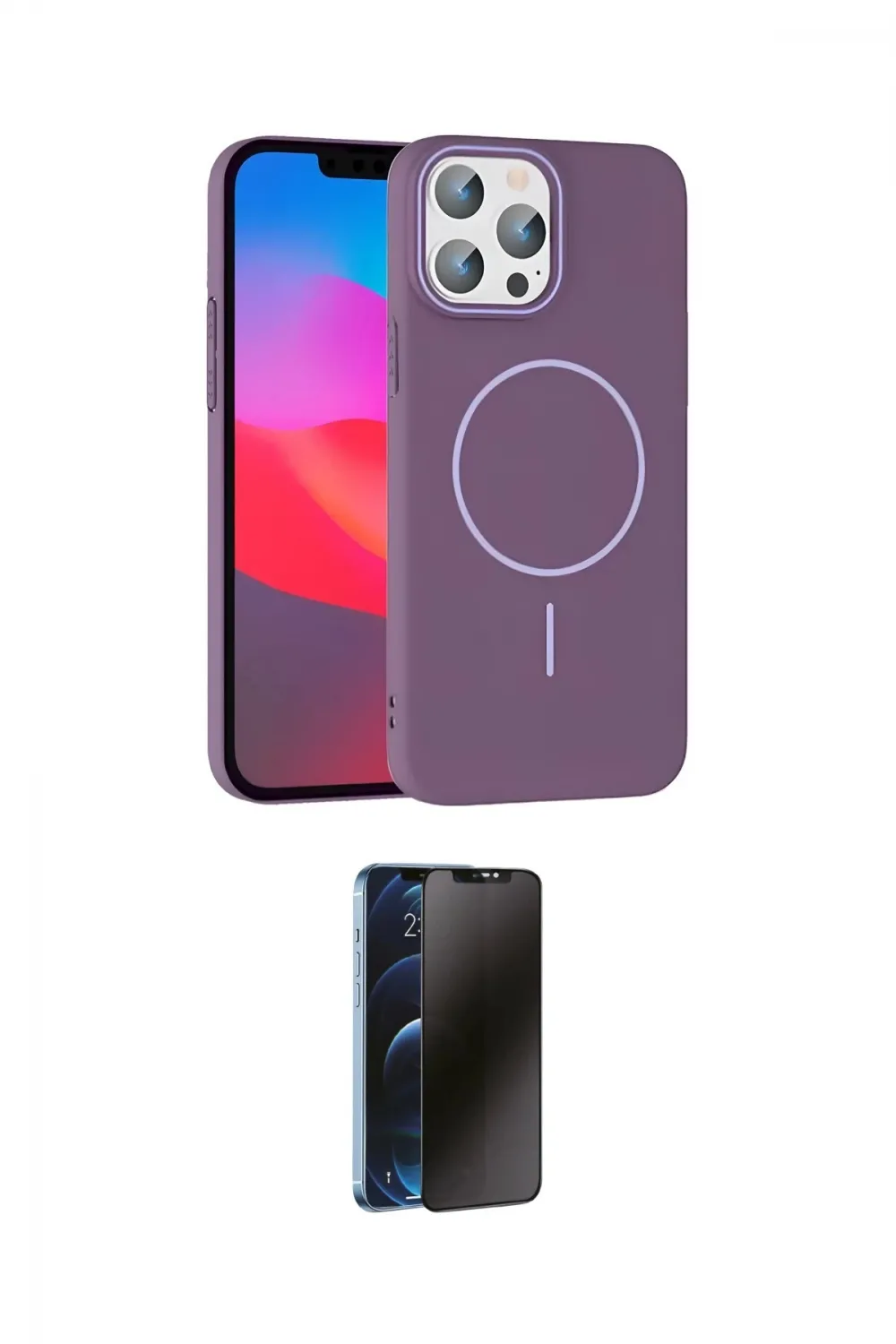 ieg™ iPhone 15 Pro Max Kılıf Siluet Doku Özel Seri - Siyah 3D Antistatik Hayalet Cam Ekran Koruyucu