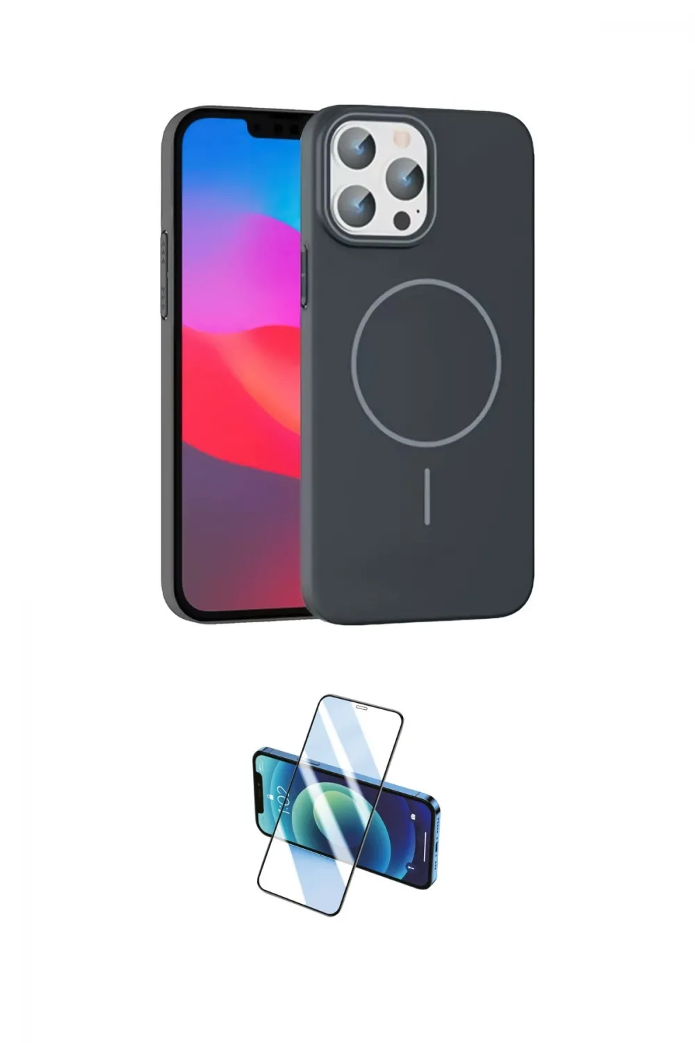 ieg™ iPhone 15 Pro Max Kılıf Siluet Doku Özel Seri - Siyah 3D Antistatik Seramik Nano Ekran Koruyucu