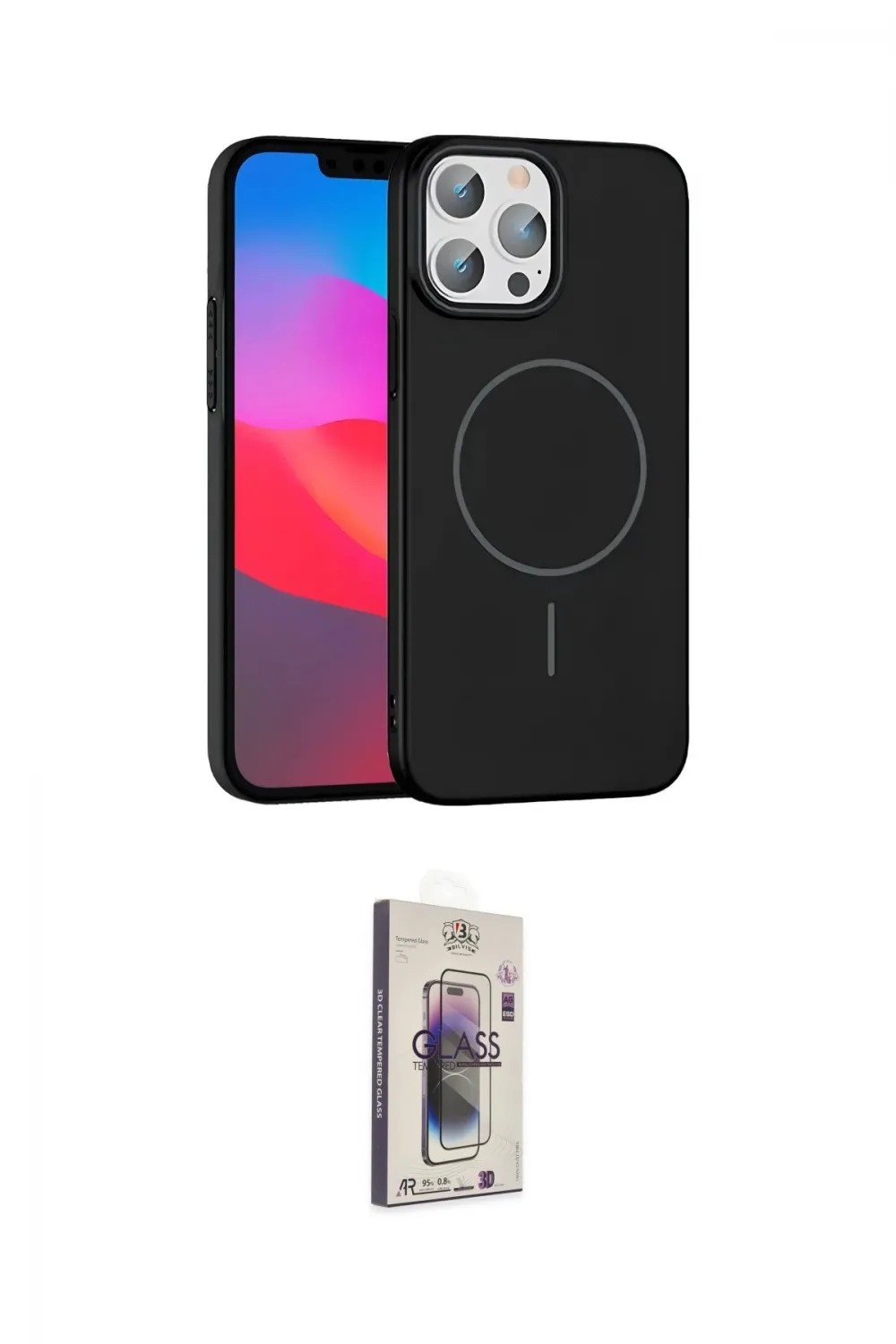 ieg™ iPhone 15 Pro Max Kılıf Siluet Doku Özel Seri - Siyah Bilvis 3D Cam Ekran Koruyucu