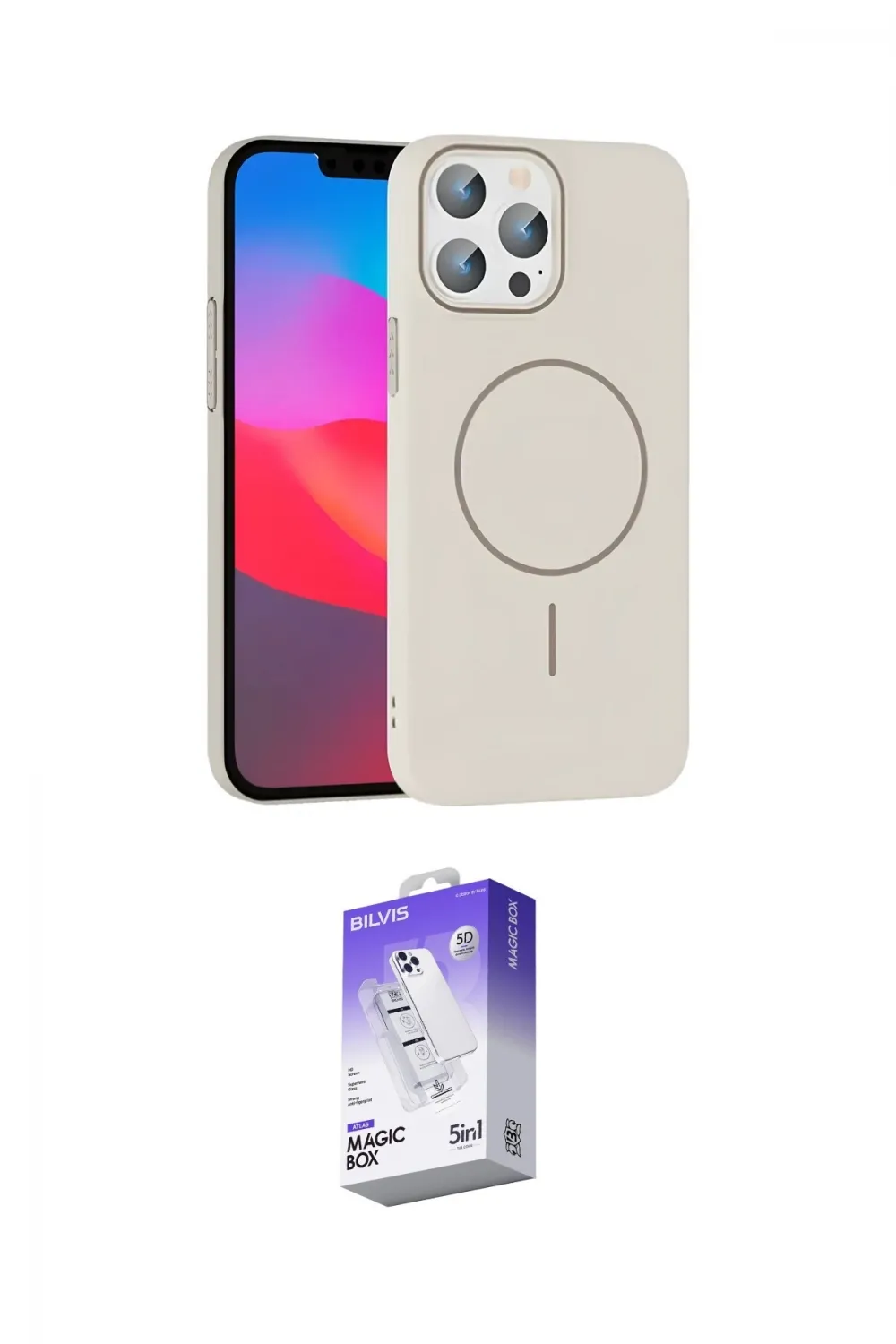 ieg™ iPhone 15 Pro Max Kılıf Siluet Doku Özel Seri - Siyah Bilvis 5in1 3D Magic Cam Ekran Koruyucu