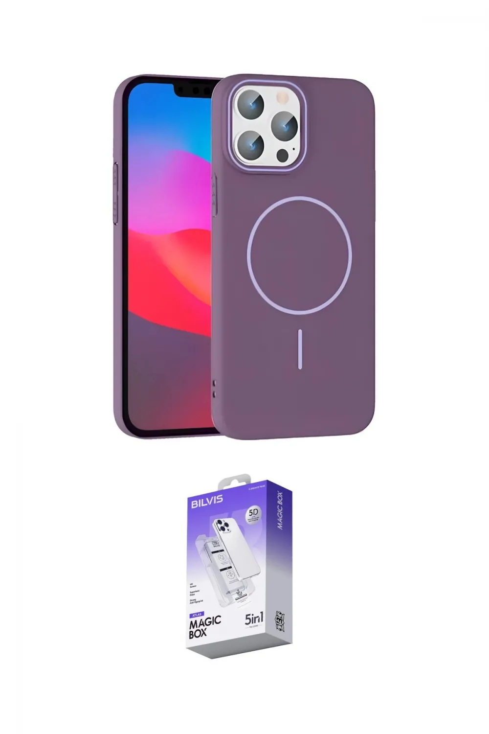 ieg™ iPhone 15 Pro Max Kılıf Siluet Doku Özel Seri - Siyah Bilvis 5in1 3D Magic Cam Ekran Koruyucu