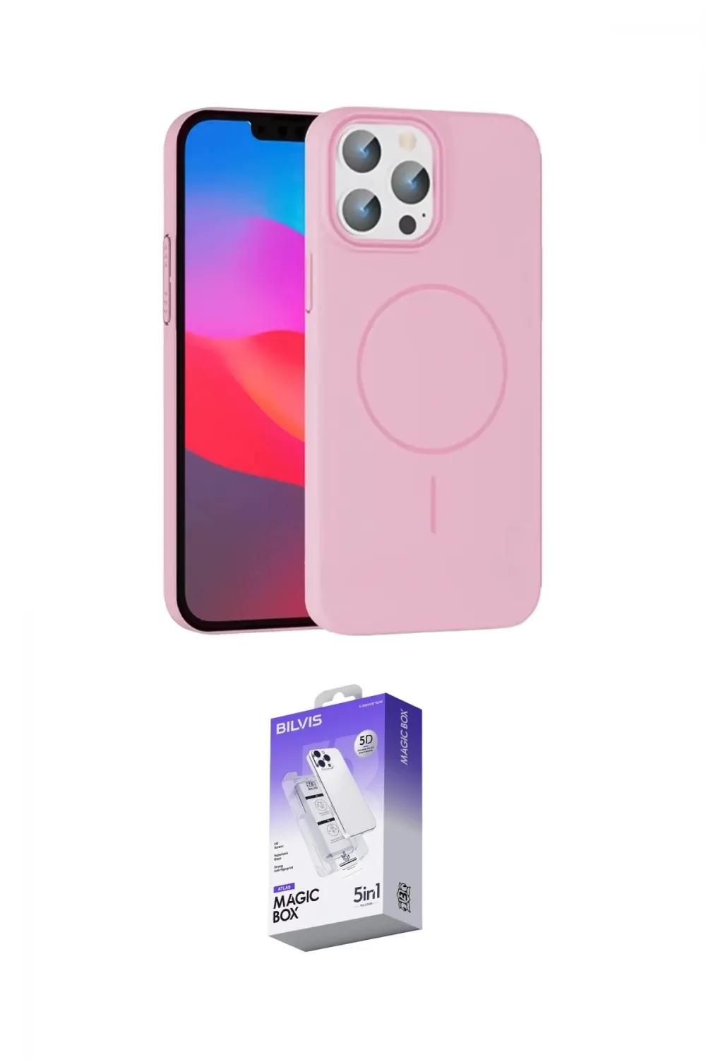 ieg™ iPhone 15 Pro Max Kılıf Siluet Doku Özel Seri - Siyah Bilvis 5in1 3D Magic Cam Ekran Koruyucu