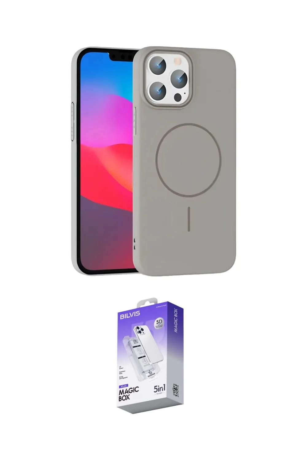 ieg™ iPhone 15 Pro Max Kılıf Siluet Doku Özel Seri - Siyah Bilvis 5in1 3D Magic Cam Ekran Koruyucu