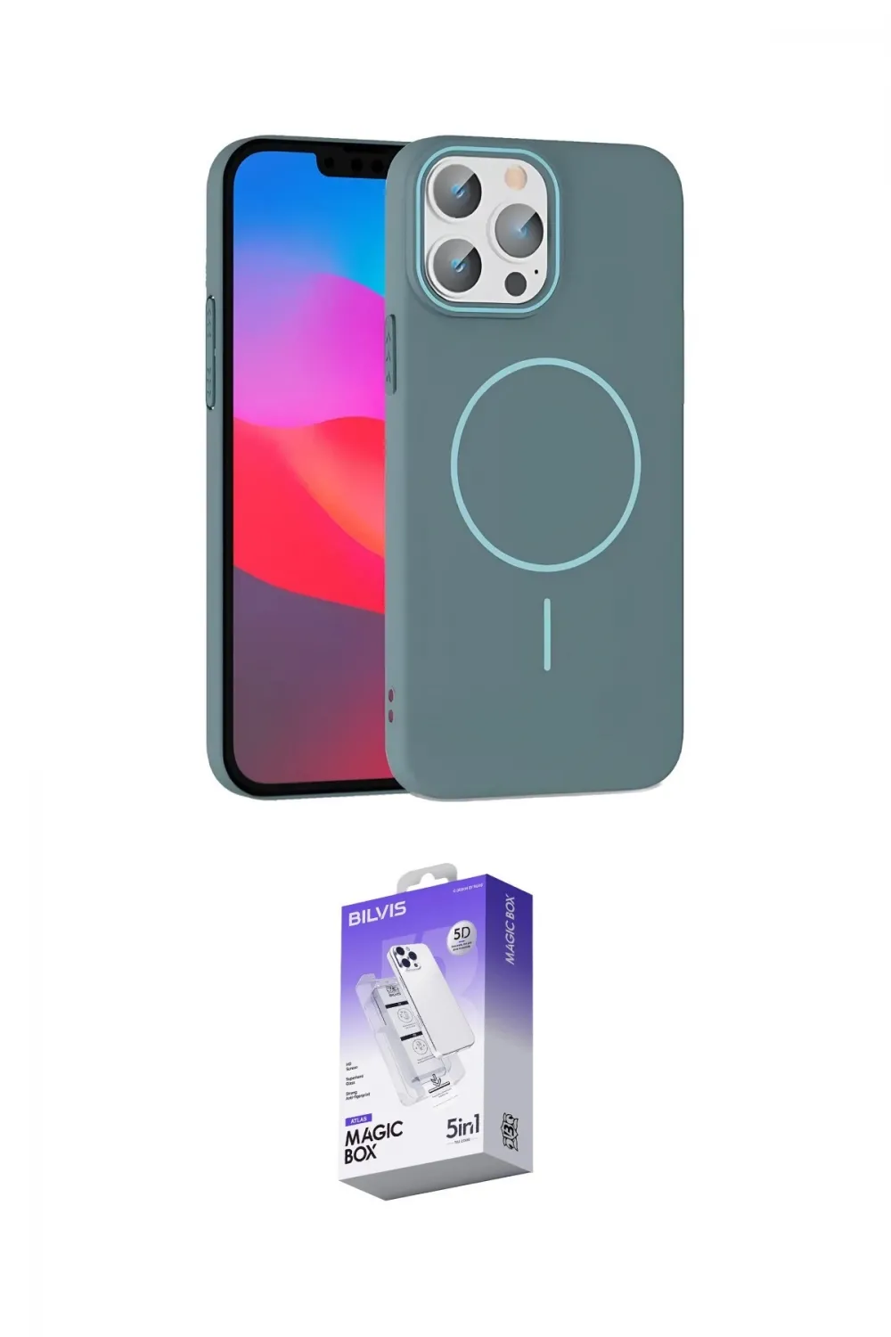 ieg™ iPhone 15 Pro Max Kılıf Siluet Doku Özel Seri - Siyah Bilvis 5in1 3D Magic Cam Ekran Koruyucu