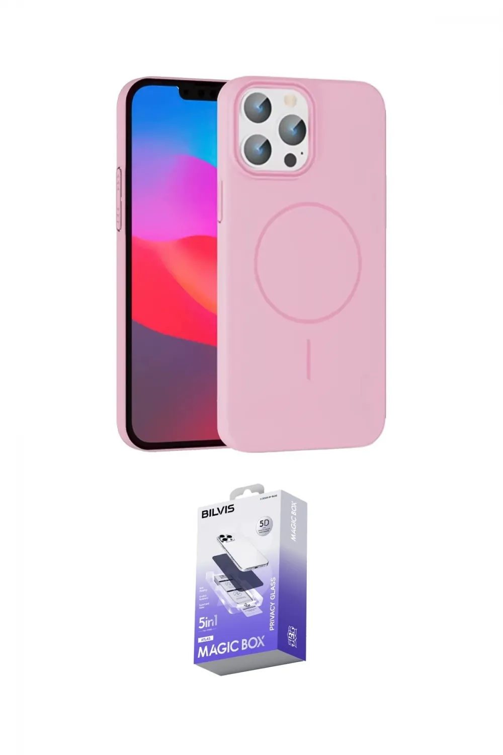 ieg™ iPhone 15 Pro Max Kılıf Siluet Doku Özel Seri - Siyah Bilvis 5in1 5D Magic Hayalet Cam Ekran Koruyucu