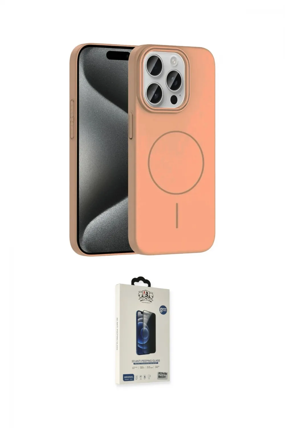 ieg™ iPhone 15 Pro Max Kılıf Siluet Doku Özel Seri - Siyah Bilvis Hayalet Cam Ekran Koruyucu