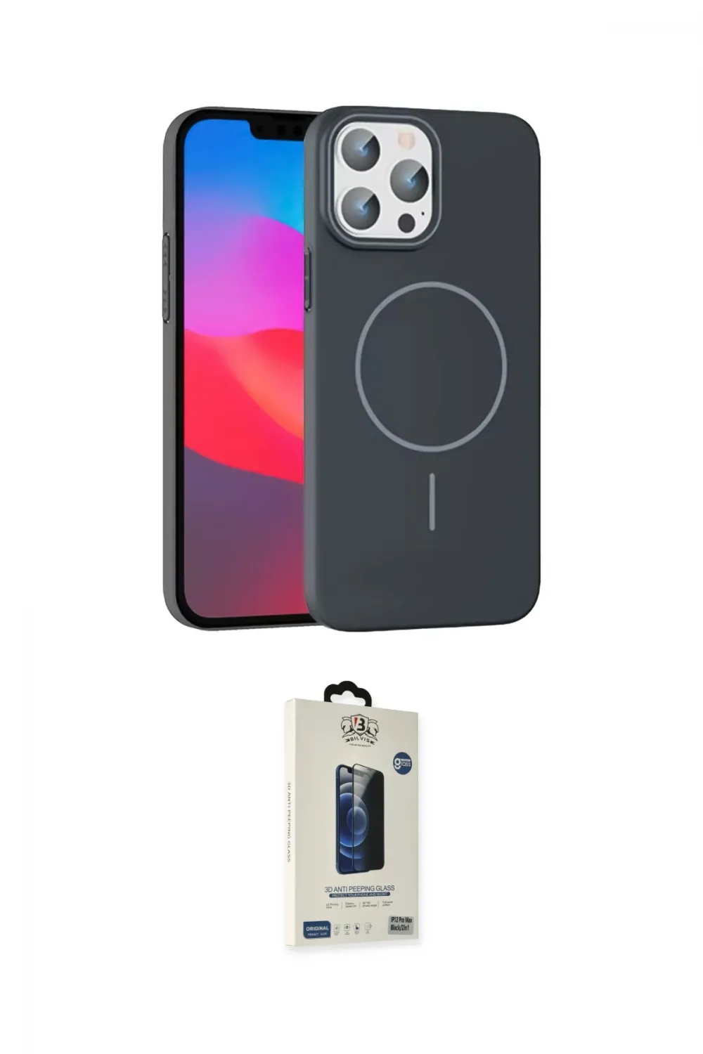 ieg™ iPhone 15 Pro Max Kılıf Siluet Doku Özel Seri - Siyah Bilvis Hayalet Cam Ekran Koruyucu