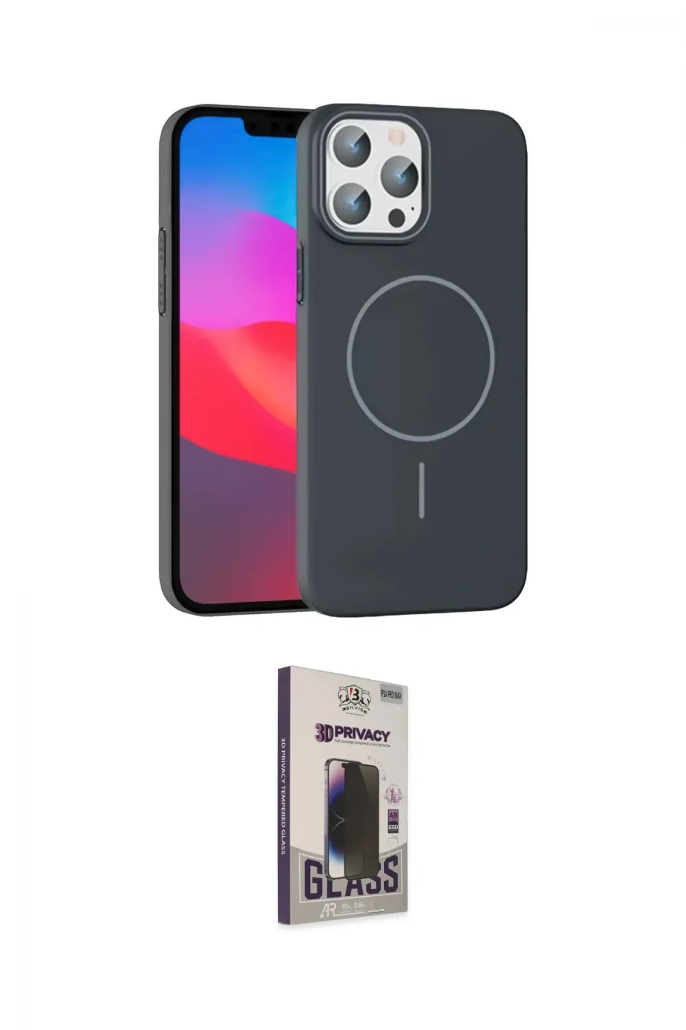 ieg™ iPhone 15 Pro Max Kılıf Siluet Doku Özel Seri - Siyah Bilvis Hayalet Cam Ekran Koruyucu