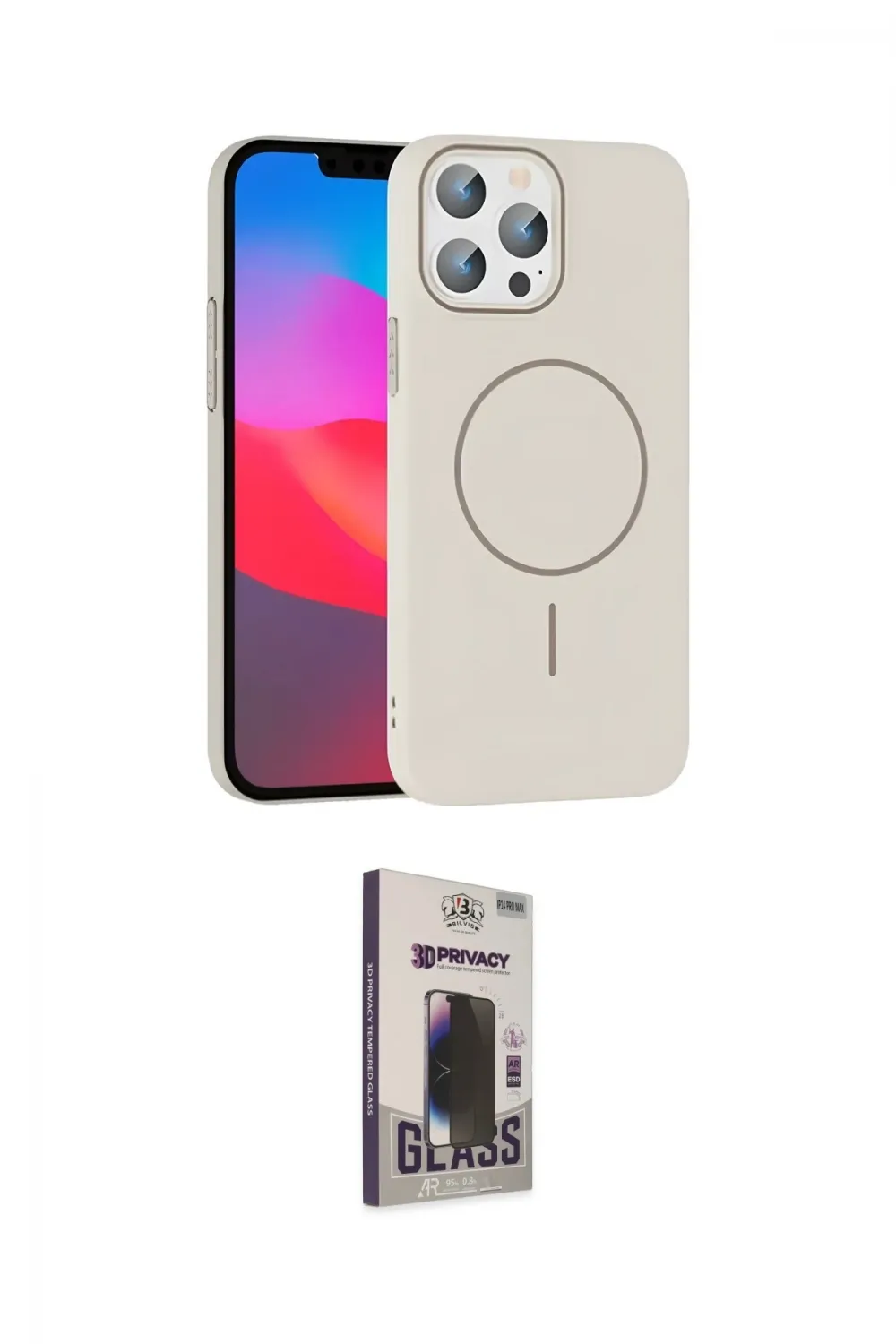 ieg™ iPhone 15 Pro Max Kılıf Siluet Doku Özel Seri - Siyah Bilvis Hayalet Cam Ekran Koruyucu