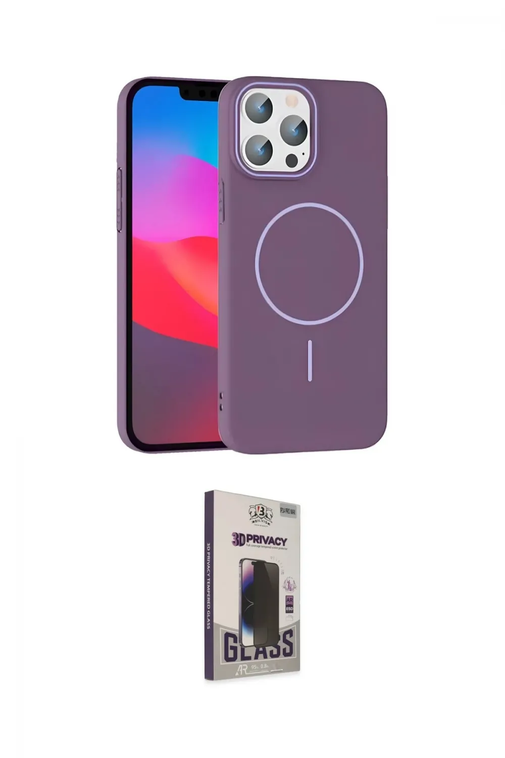 ieg™ iPhone 15 Pro Max Kılıf Siluet Doku Özel Seri - Siyah Bilvis Hayalet Cam Ekran Koruyucu