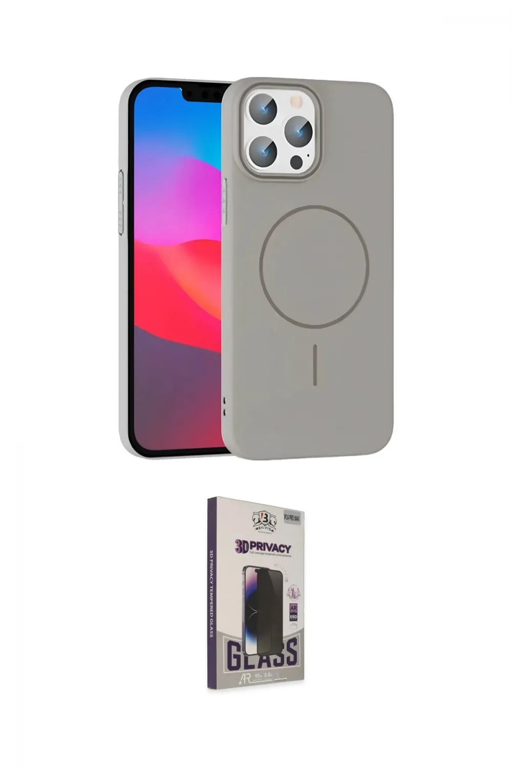 ieg™ iPhone 15 Pro Max Kılıf Siluet Doku Özel Seri - Siyah Bilvis Hayalet Cam Ekran Koruyucu