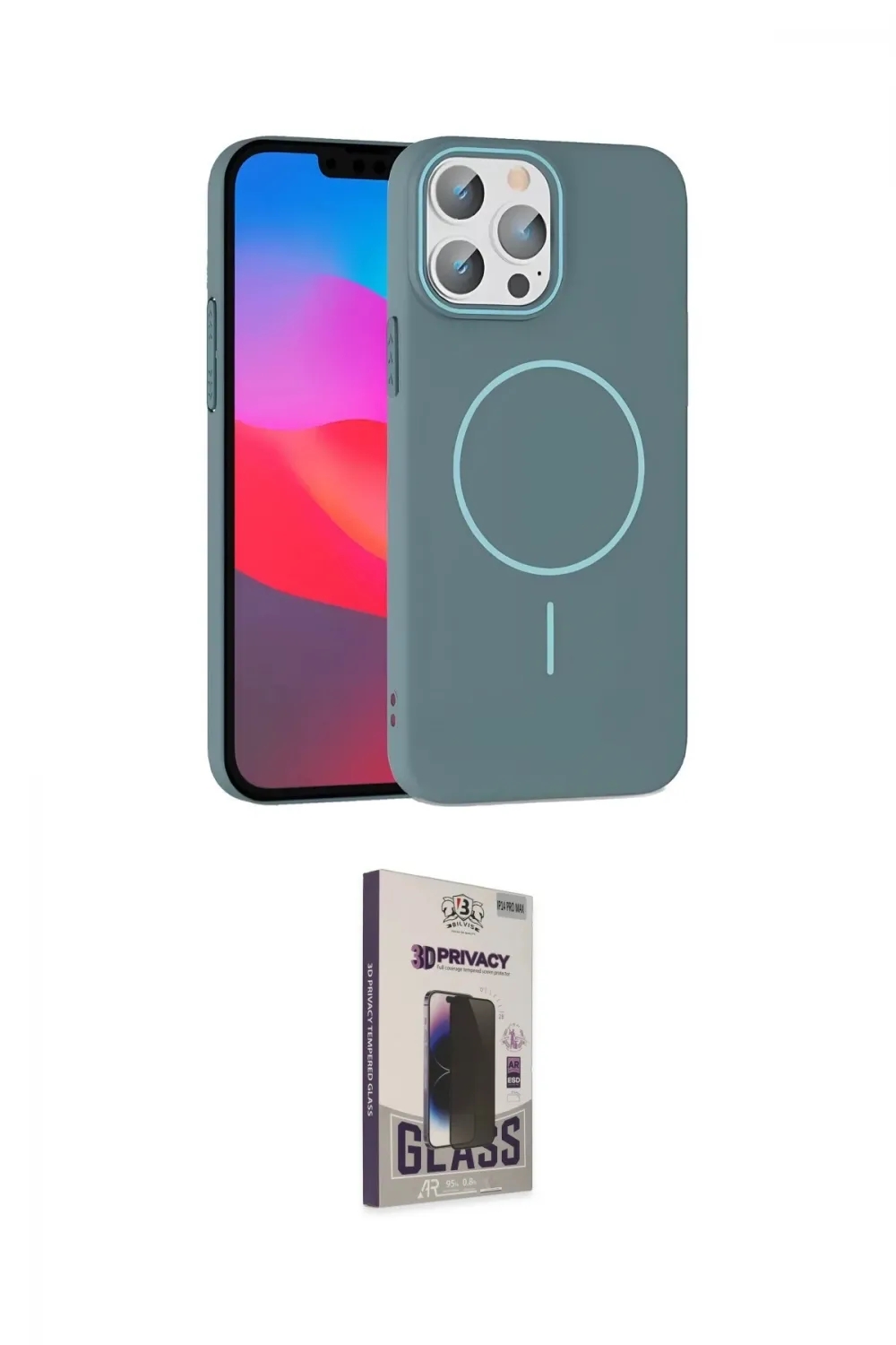 ieg™ iPhone 15 Pro Max Kılıf Siluet Doku Özel Seri - Siyah Bilvis Hayalet Cam Ekran Koruyucu