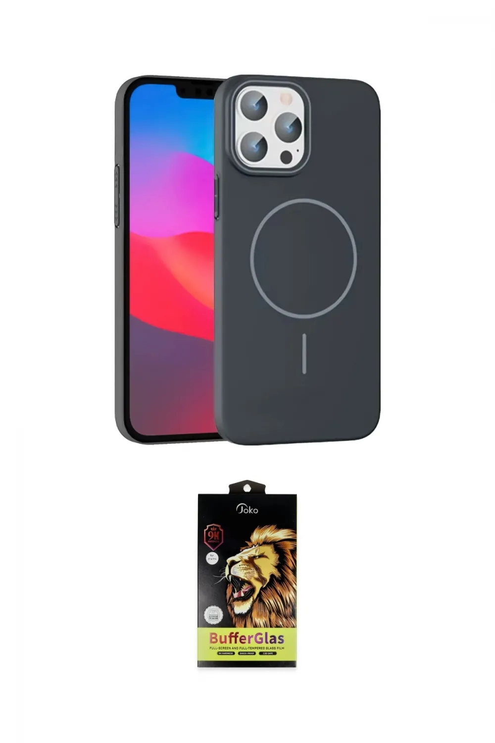 ieg™ iPhone 15 Pro Max Kılıf Siluet Doku Özel Seri - Siyah Buffer Cam Ekran Koruyucu