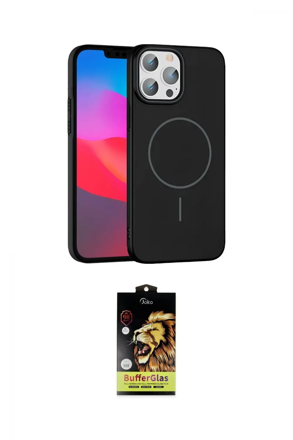 ieg™ iPhone 15 Pro Max Kılıf Siluet Doku Özel Seri - Siyah Buffer Cam Ekran Koruyucu
