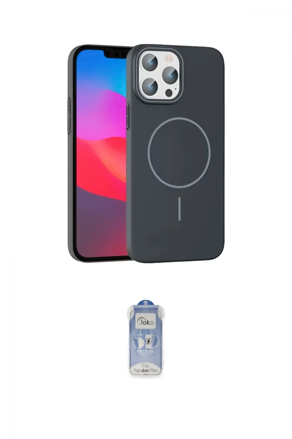 ieg™ iPhone 15 Pro Max Kılıf Siluet Doku Özel Seri - Siyah Joko Magic 5D Cam