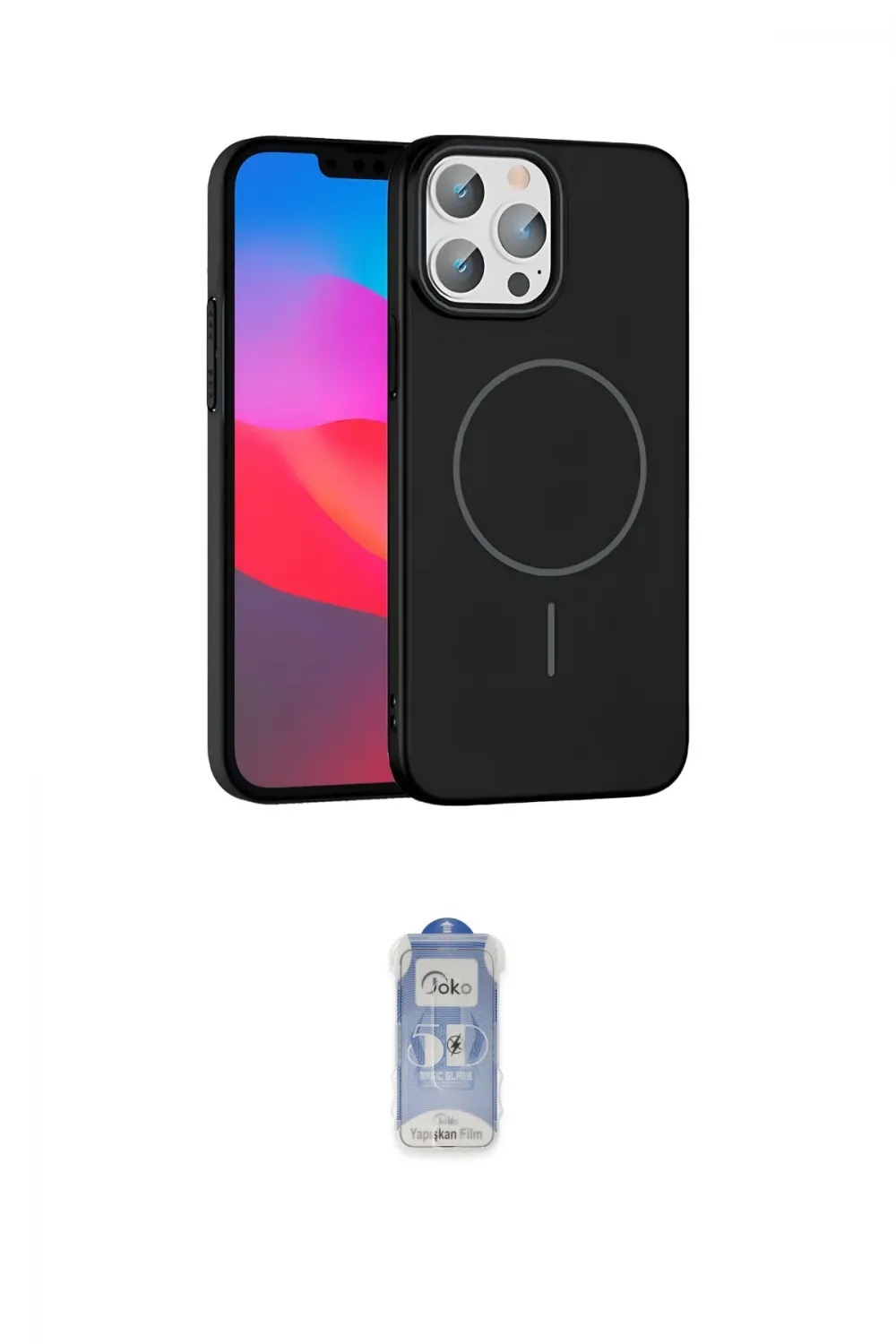 ieg™ iPhone 15 Pro Max Kılıf Siluet Doku Özel Seri - Siyah Joko Magic 5D Cam