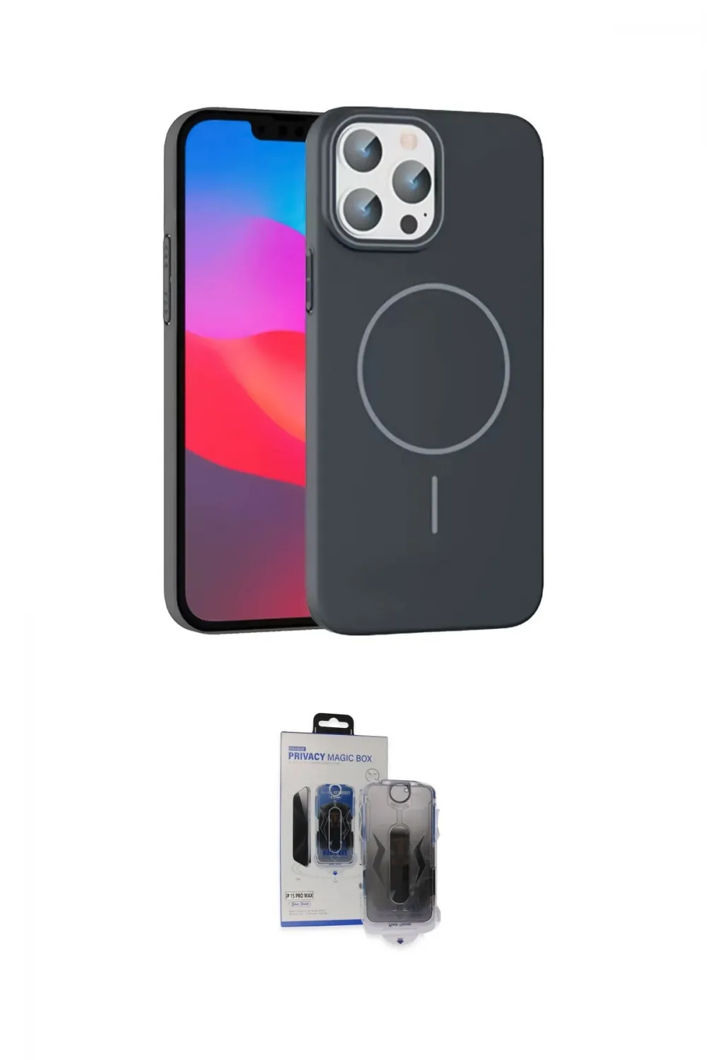 ieg™ iPhone 15 Pro Max Kılıf Siluet Doku Özel Seri - Siyah Vanessa Magic Hayalet Cam