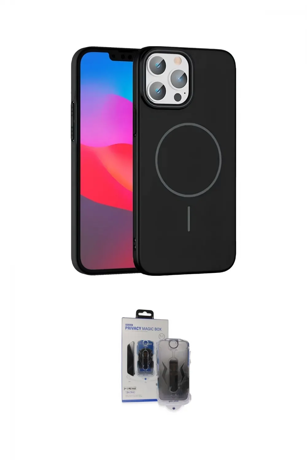 ieg™ iPhone 15 Pro Max Kılıf Siluet Doku Özel Seri - Siyah Vanessa Magic Hayalet Cam