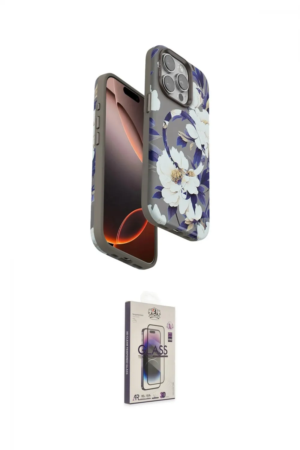 ieg™ iPhone 15 Pro Max Kılıf Siluet Doku - Siyah Bilvis 3D Cam Ekran Koruyucu