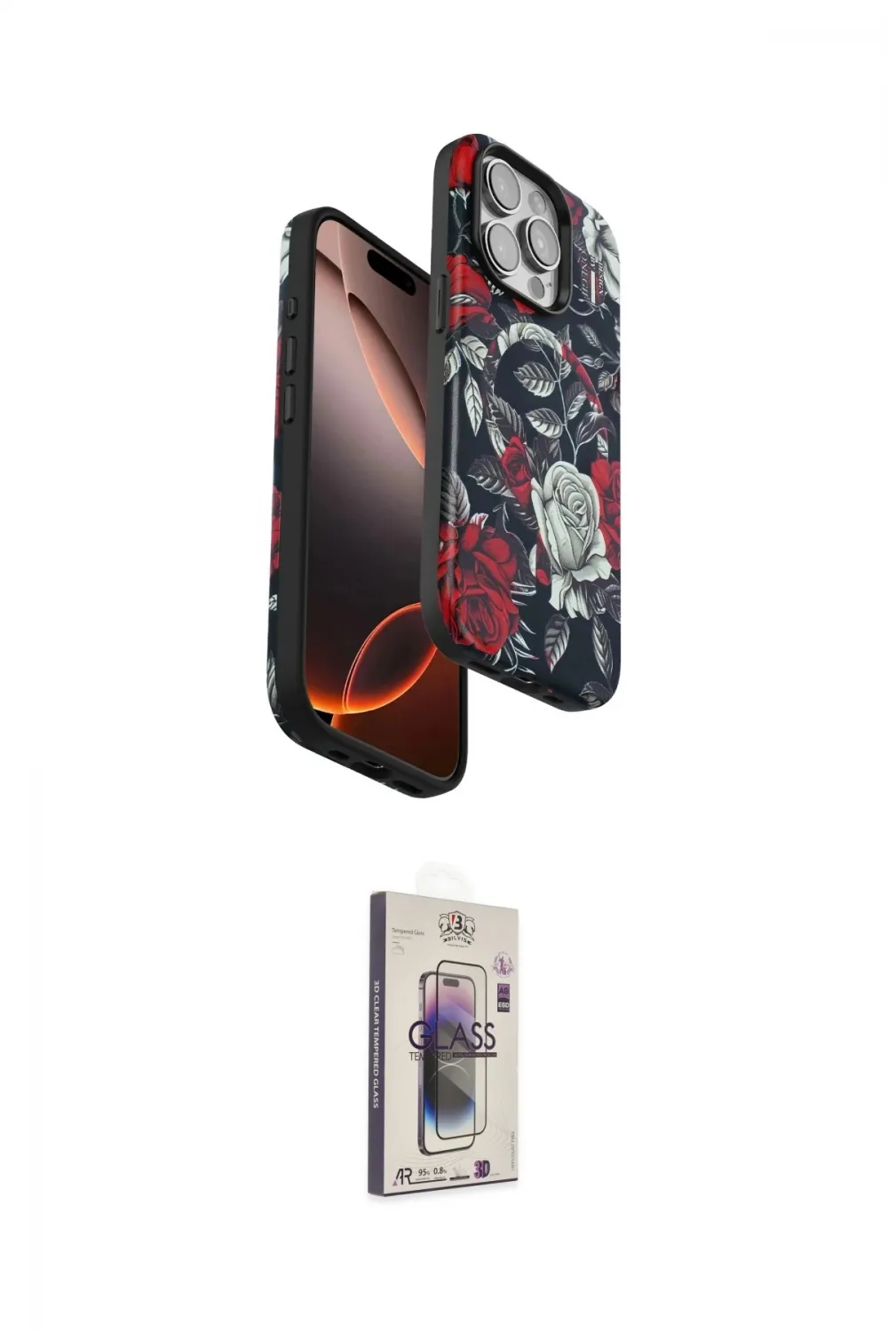 ieg™ iPhone 15 Pro Max Kılıf Siluet Doku - Siyah Bilvis 3D Cam Ekran Koruyucu