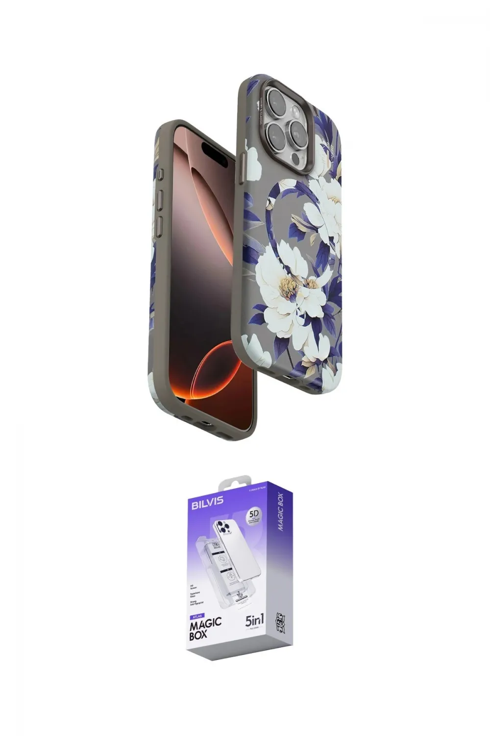 ieg™ iPhone 15 Pro Max Kılıf Siluet Doku - Siyah Bilvis 5in1 3D Magic Cam Ekran Koruyucu