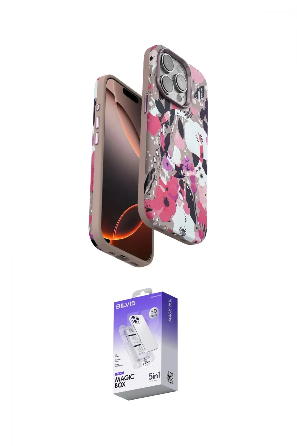 ieg™ iPhone 15 Pro Max Kılıf Siluet Doku - Siyah Bilvis 5in1 3D Magic Cam Ekran Koruyucu