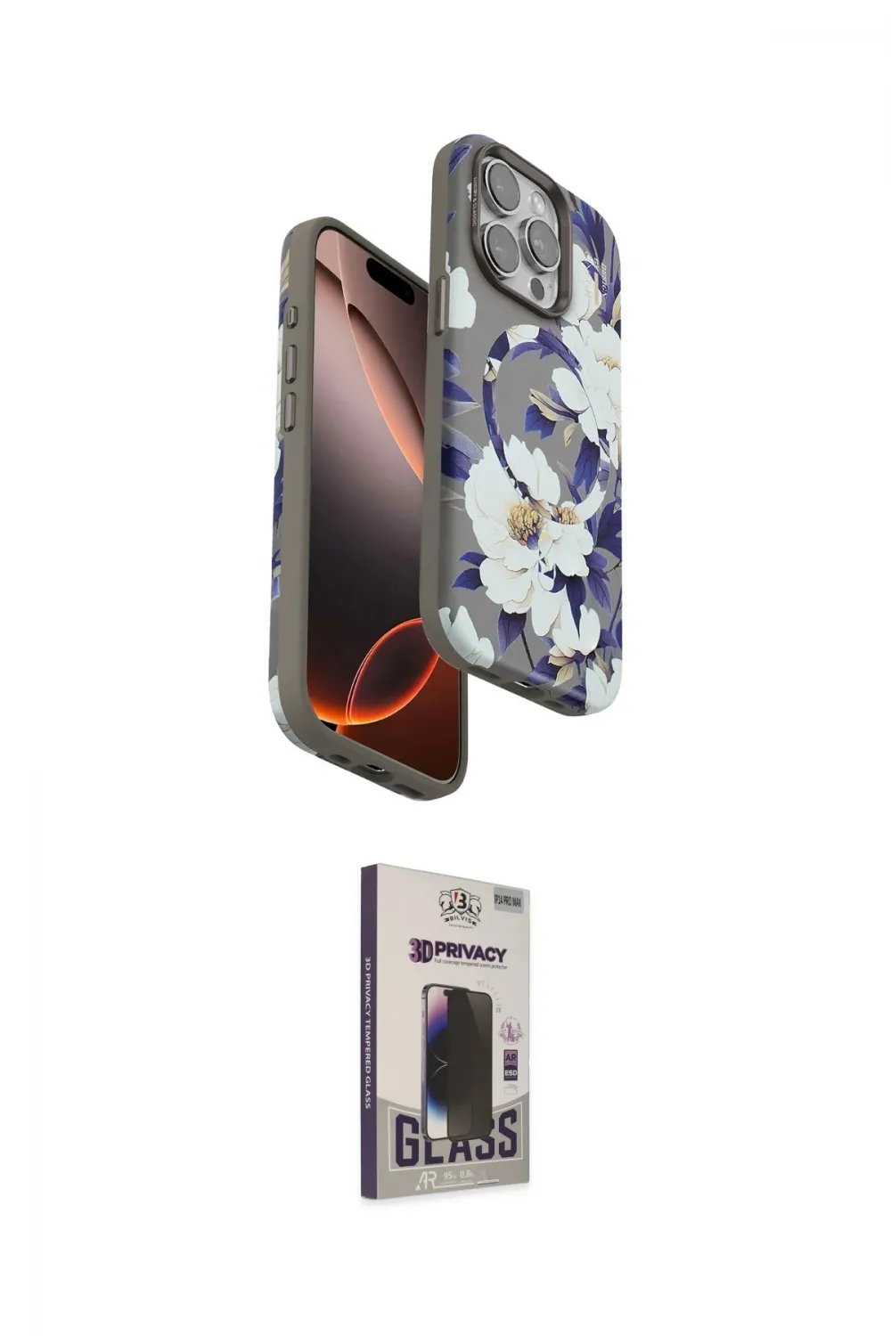 ieg™ iPhone 15 Pro Max Kılıf Siluet Doku - Siyah Bilvis Hayalet Cam Ekran Koruyucu