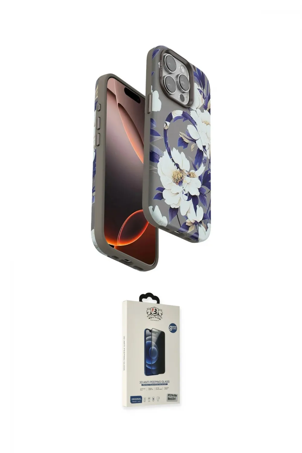 ieg™ iPhone 15 Pro Max Kılıf Siluet Doku - Siyah Bilvis Hayalet Cam Ekran Koruyucu