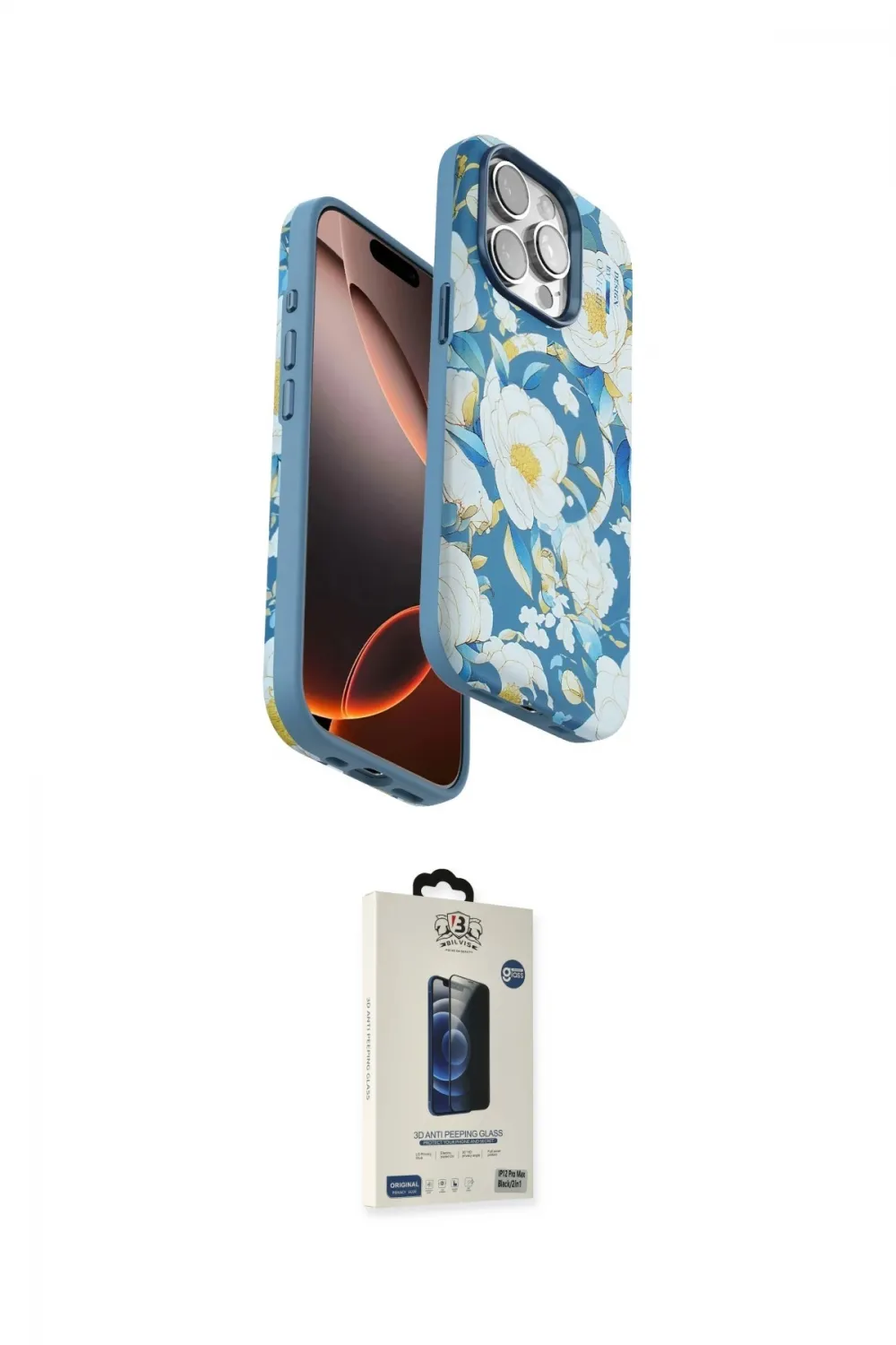 ieg™ iPhone 15 Pro Max Kılıf Siluet Doku - Siyah Bilvis Hayalet Cam Ekran Koruyucu