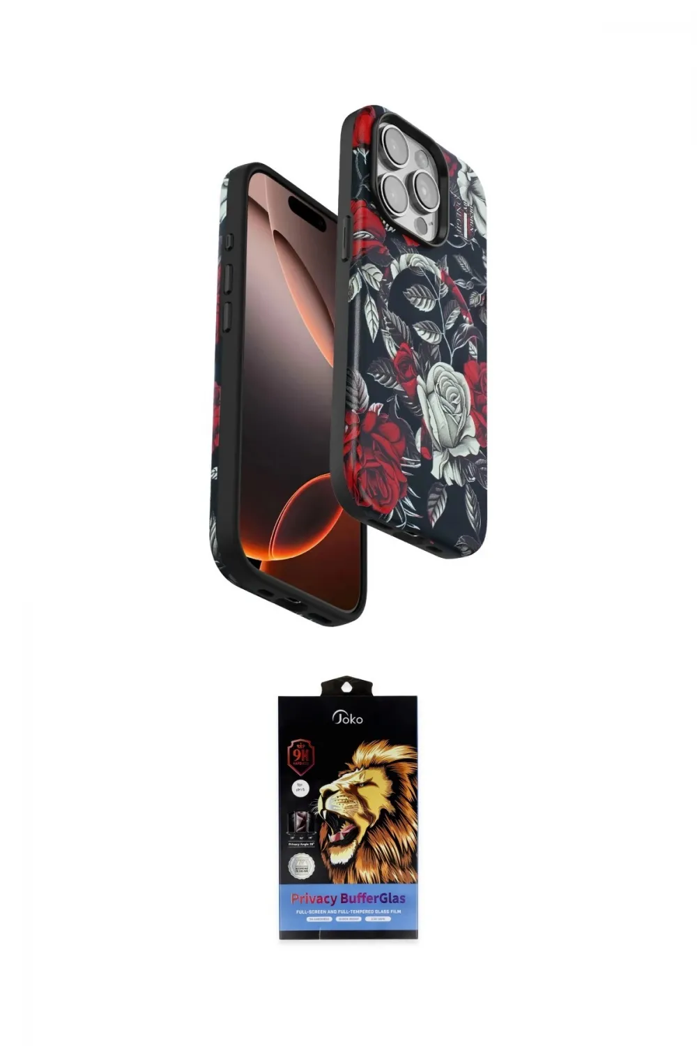 ieg™ iPhone 15 Pro Max Kılıf Siluet Doku - Siyah Buffer Hayalet Cam Ekran Koruyucu