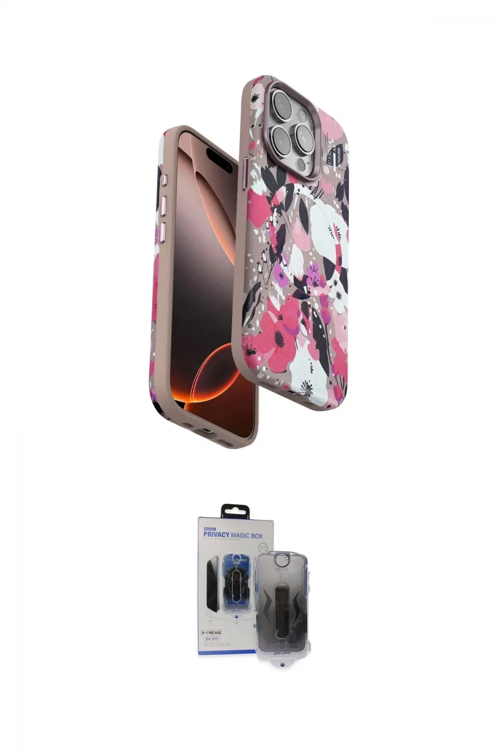 ieg™ iPhone 15 Pro Max Kılıf Siluet Doku - Siyah Vanessa Magic Hayalet Cam