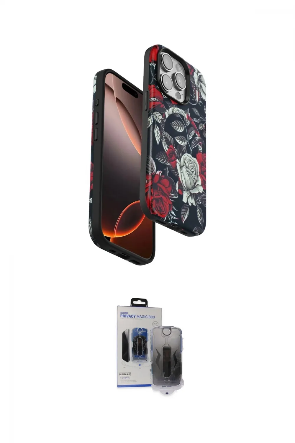 ieg™ iPhone 15 Pro Max Kılıf Siluet Doku - Siyah Vanessa Magic Hayalet Cam