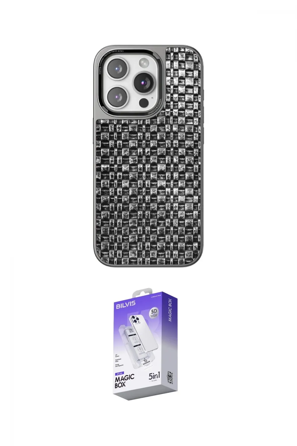 ieg™ iPhone 15 Pro Max Kılıf Siluet Form Serisi - Siyah Bilvis 5in1 3D Magic Cam Ekran Koruyucu