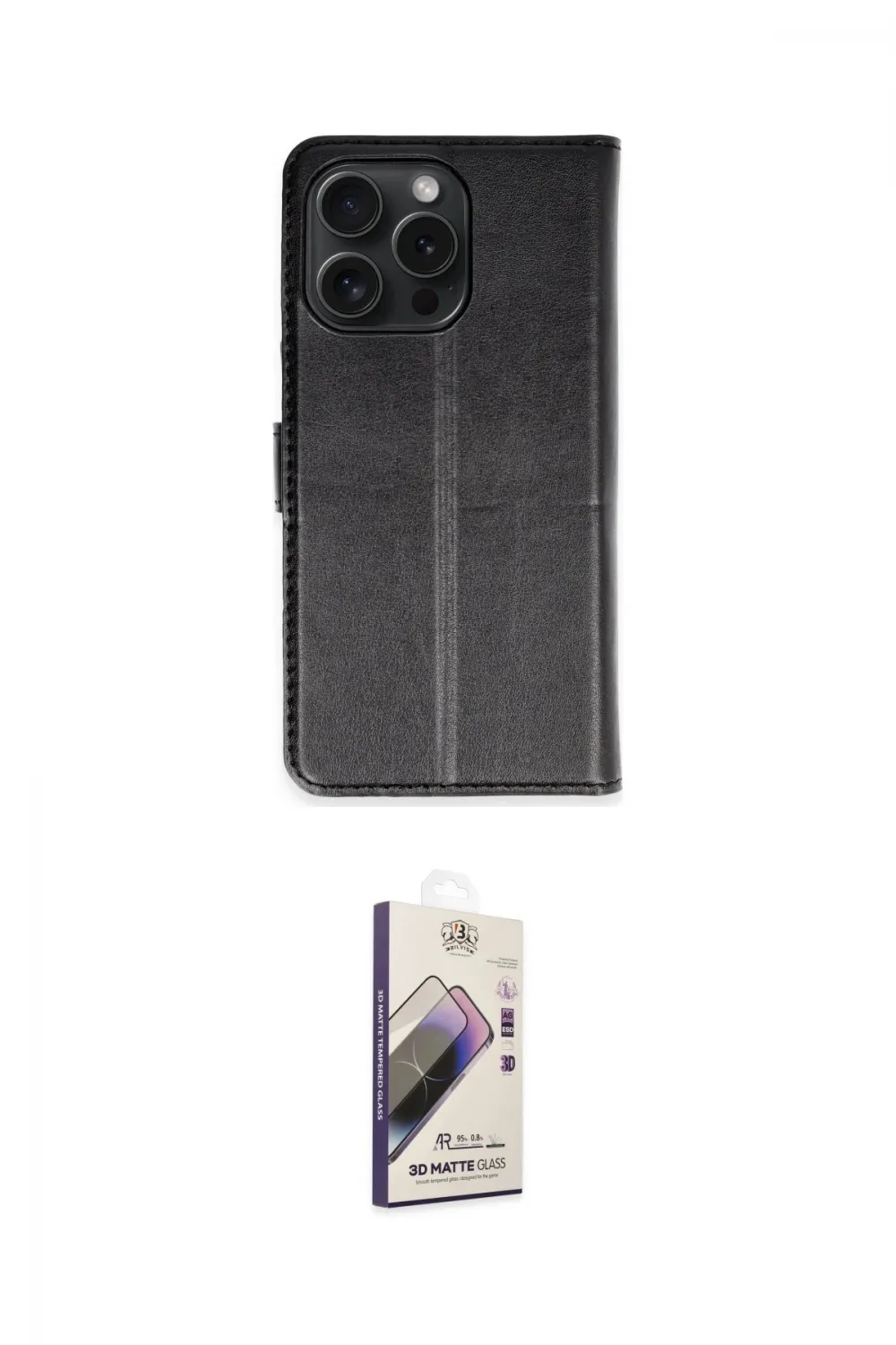 ieg™ iPhone 15 Pro Max Kılıf Siluet Işık Serisi - Siyah Bilvis 3D Mat Cam Ekran Koruyucu
