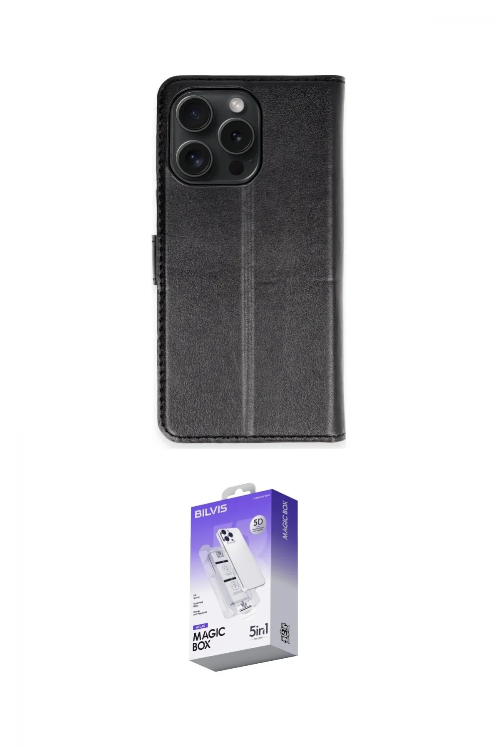 ieg™ iPhone 15 Pro Max Kılıf Siluet Işık Serisi - Siyah Bilvis 5in1 3D Magic Cam Ekran Koruyucu