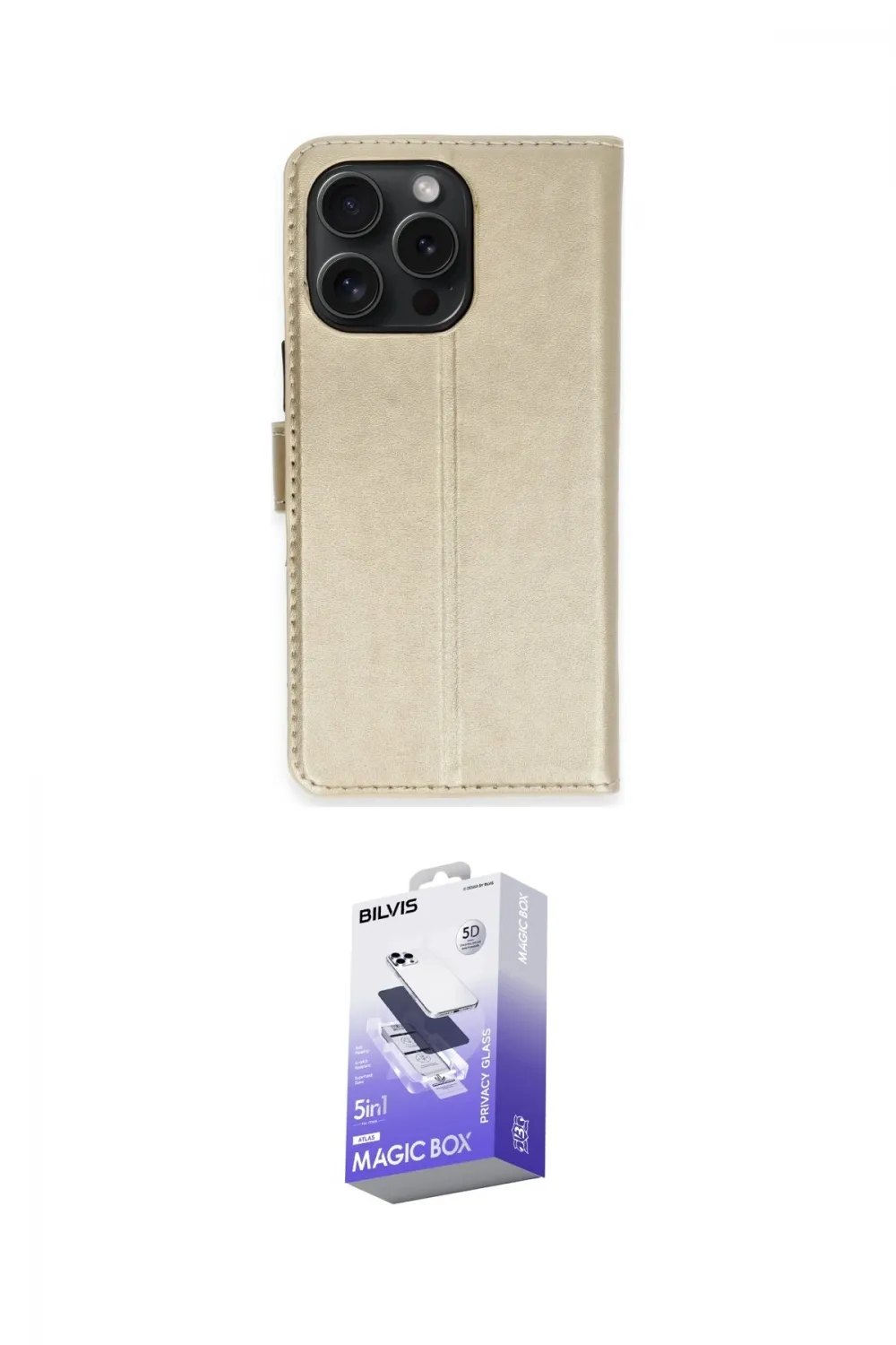 ieg™ iPhone 15 Pro Max Kılıf Siluet Işık Serisi - Siyah Bilvis 5in1 5D Magic Hayalet Cam Ekran Koruyucu