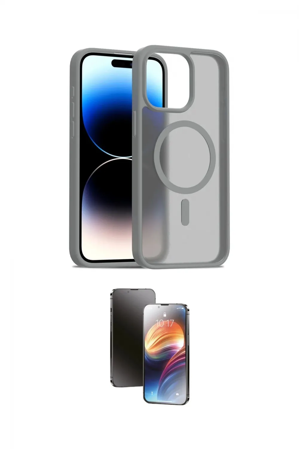 ieg™ iPhone 15 Pro Max Kılıf Siluet Minimal Prime - Siyah 3D Antistatik Mat Seramik Nano Ekran Koruyucu
