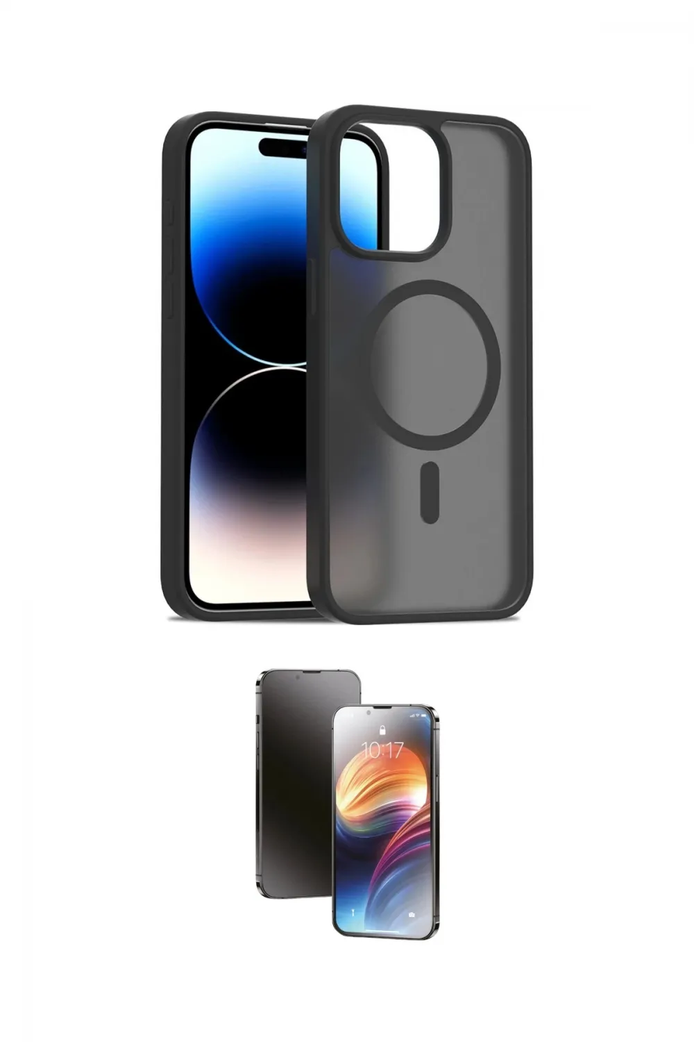 ieg™ iPhone 15 Pro Max Kılıf Siluet Minimal Prime - Siyah 3D Antistatik Mat Seramik Nano Ekran Koruyucu