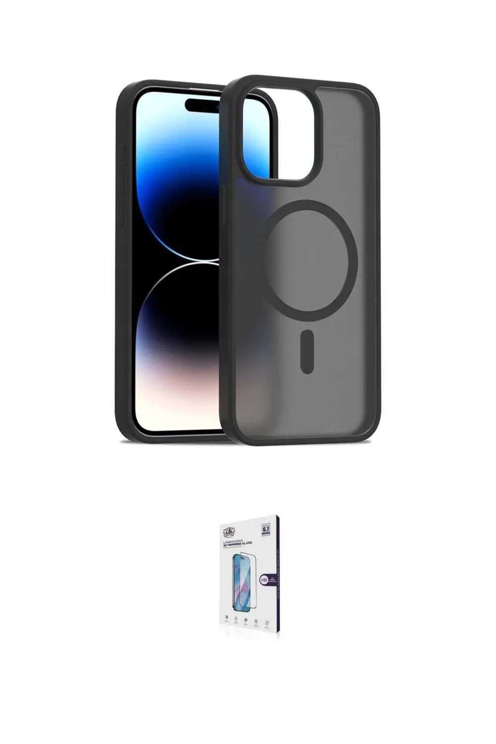 ieg™ iPhone 15 Pro Max Kılıf Siluet Minimal Prime - Siyah Bilvis 0.18mm Plus Cam Ekran Koruyucu