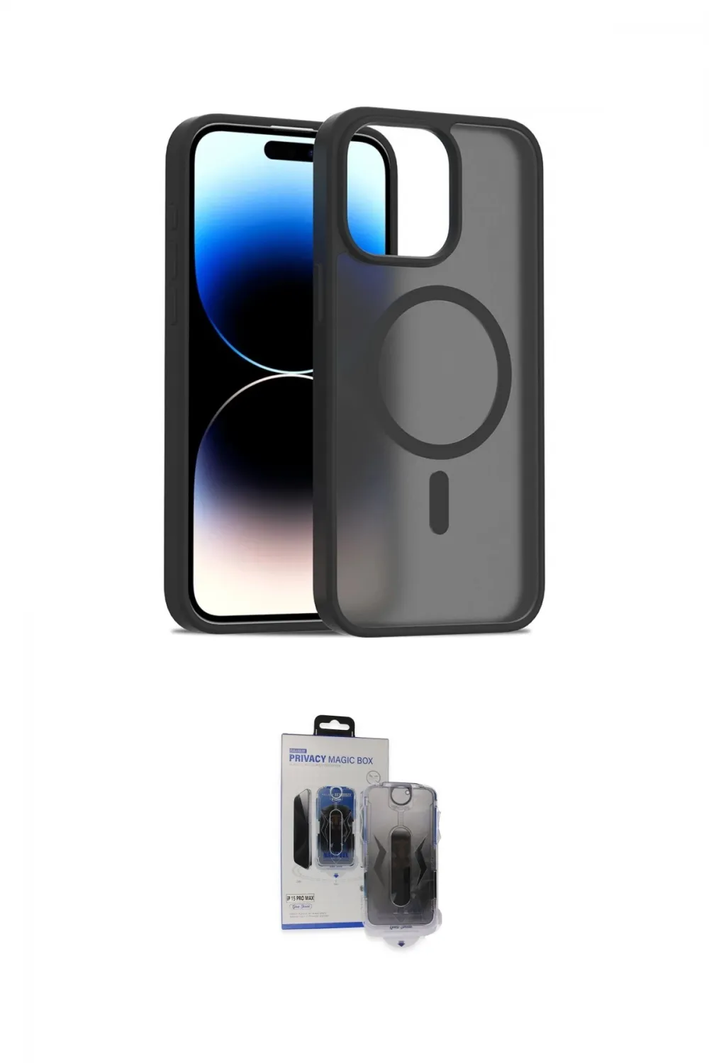ieg™ iPhone 15 Pro Max Kılıf Siluet Minimal Prime - Siyah Vanessa Magic Hayalet Cam