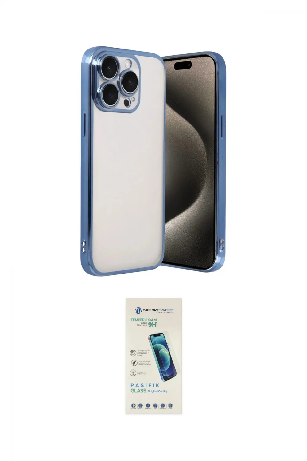 ieg™ iPhone 15 Pro Max Kılıf Vadi Minimal - Şeffaf Pasifik Cam Ekran Koruyucu