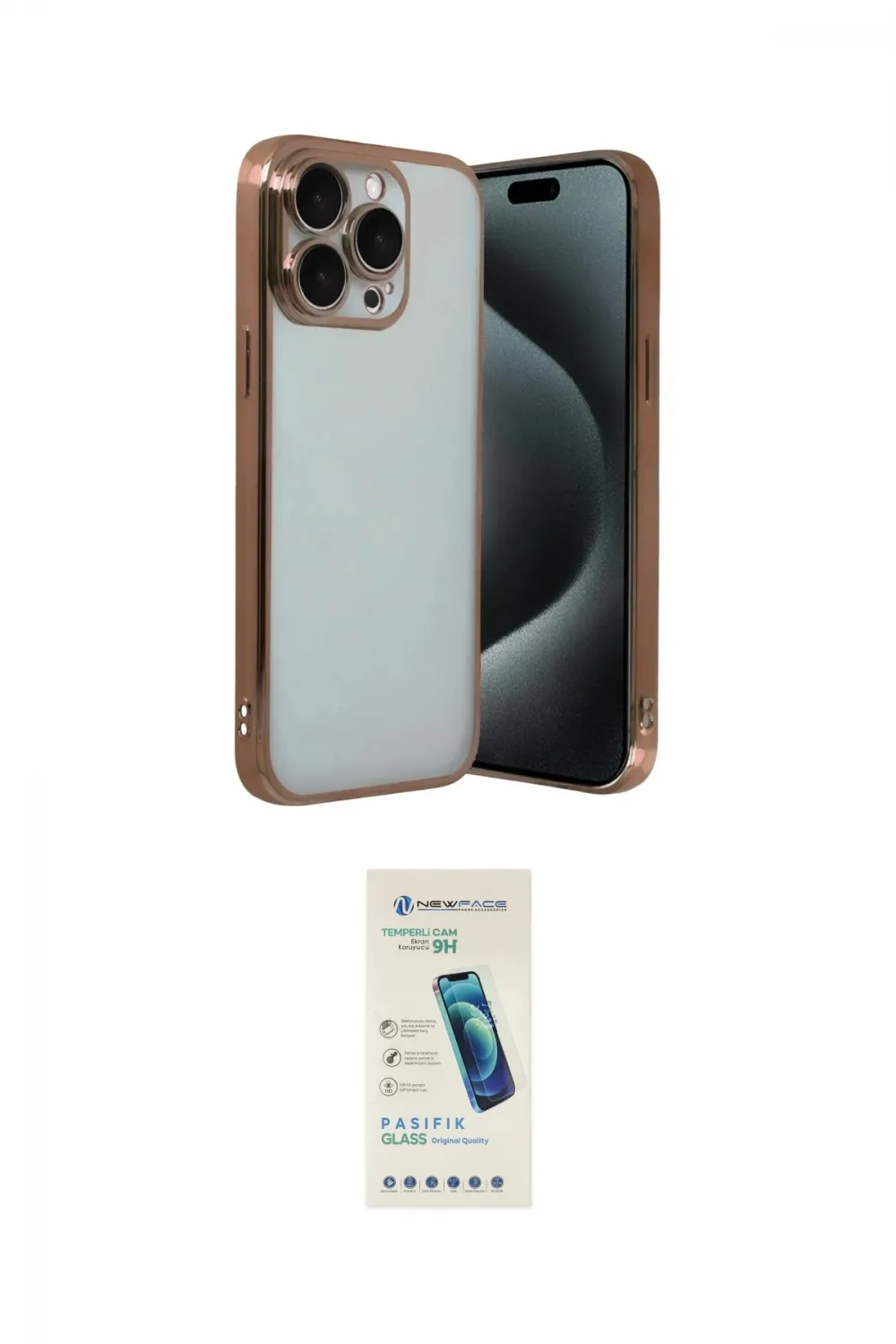ieg™ iPhone 15 Pro Max Kılıf Vadi Minimal - Şeffaf Pasifik Cam Ekran Koruyucu