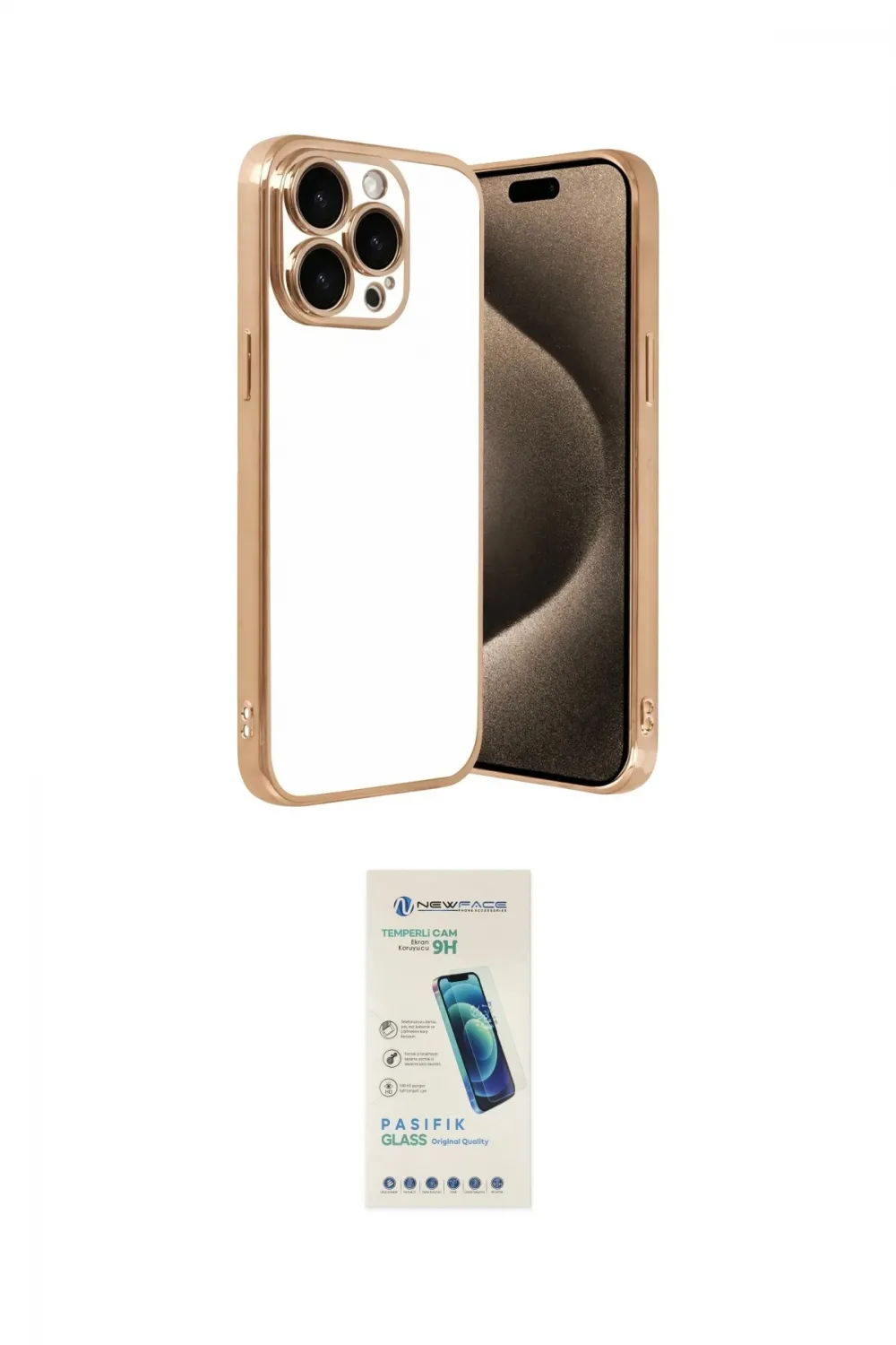 ieg™ iPhone 15 Pro Max Kılıf Vadi Minimal - Şeffaf Pasifik Cam Ekran Koruyucu